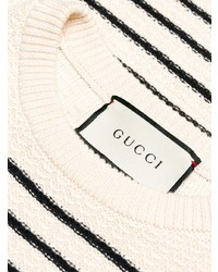 Maglione girocollo a righe orizzontali beige di Gucci