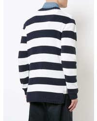 Maglione girocollo a righe orizzontali bianco e blu scuro di Junya Watanabe MAN