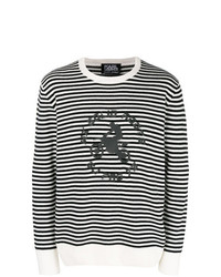 Maglione girocollo a righe orizzontali bianco e nero di Karl Lagerfeld