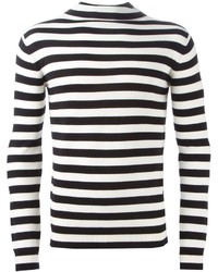 Maglione girocollo a righe orizzontali bianco e nero di Saint Laurent