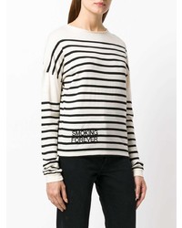 Maglione girocollo a righe orizzontali bianco e nero di Saint Laurent