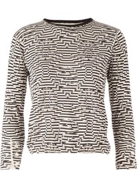 Maglione girocollo a righe orizzontali bianco e nero di Thom Browne