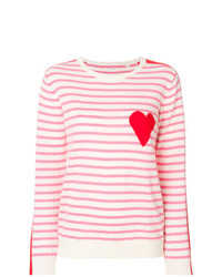 Maglione girocollo a righe orizzontali bianco e rosa di Chinti & Parker