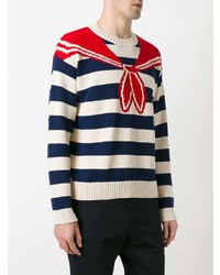 Maglione girocollo a righe orizzontali bianco e rosso e blu scuro di Gucci