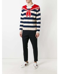 Maglione girocollo a righe orizzontali bianco e rosso e blu scuro di Gucci