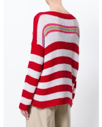 Maglione girocollo a righe orizzontali bianco e rosso di Ermanno Scervino