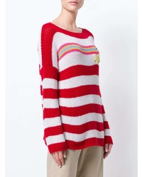 Maglione girocollo a righe orizzontali bianco e rosso di Ermanno Scervino