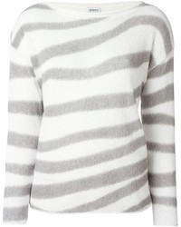 Maglione girocollo a righe orizzontali bianco di Armani Collezioni