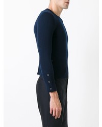 Maglione girocollo a righe orizzontali blu scuro e bianco di Thom Browne