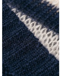 Maglione girocollo a righe orizzontali blu scuro e bianco di Prada