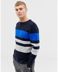 Maglione girocollo a righe orizzontali blu scuro di Burton Menswear