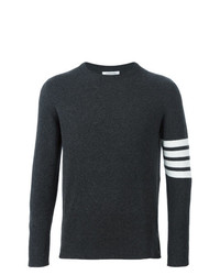 Maglione girocollo a righe orizzontali grigio scuro di Thom Browne