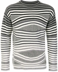 Maglione girocollo a righe orizzontali grigio di Emporio Armani