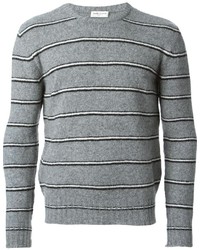 Maglione girocollo a righe orizzontali grigio di Saint Laurent