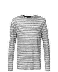 Maglione girocollo a righe orizzontali grigio di T by Alexander Wang