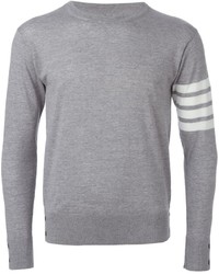 Maglione girocollo a righe orizzontali grigio di Thom Browne