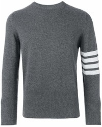 Maglione girocollo a righe orizzontali grigio di Thom Browne