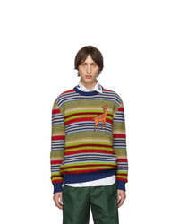 Maglione girocollo a righe orizzontali multicolore di Gucci
