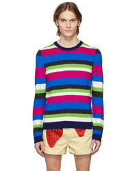 Maglione girocollo a righe orizzontali multicolore di JW Anderson