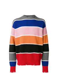 Maglione girocollo a righe orizzontali multicolore di MSGM