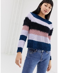 Maglione girocollo a righe orizzontali multicolore di Only