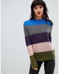 Maglione girocollo a righe orizzontali multicolore di Pieces