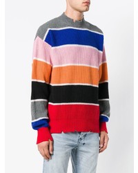 Maglione girocollo a righe orizzontali multicolore di MSGM