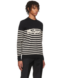 Maglione girocollo a righe orizzontali nero e bianco di Alexander McQueen