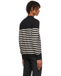 Maglione girocollo a righe orizzontali nero e bianco di Alexander McQueen