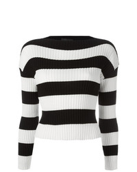Maglione girocollo a righe orizzontali nero e bianco di Boutique Moschino
