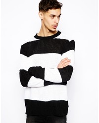 Maglione girocollo a righe orizzontali nero e bianco di Cheap Monday