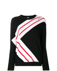 Maglione girocollo a righe orizzontali nero e bianco di Karl Lagerfeld