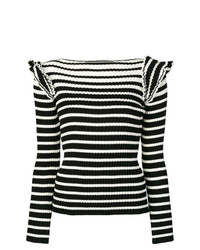 Maglione girocollo a righe orizzontali nero e bianco di MSGM