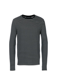 Maglione girocollo a righe orizzontali nero e bianco di Neil Barrett