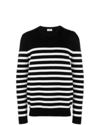 Maglione girocollo a righe orizzontali nero e bianco di Saint Laurent