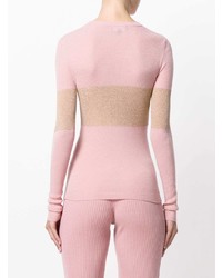 Maglione girocollo a righe orizzontali rosa di Cashmere In Love