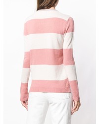 Maglione girocollo a righe orizzontali rosa di Roberto Collina