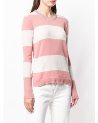 Maglione girocollo a righe orizzontali rosa di Roberto Collina