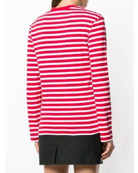Maglione girocollo a righe orizzontali rosso e bianco di MAISON KITSUNE