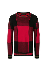 Maglione girocollo a righe orizzontali rosso e nero di Diesel Black Gold