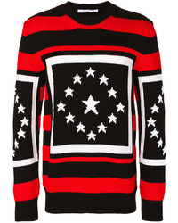 Maglione girocollo a righe orizzontali rosso e nero di Givenchy