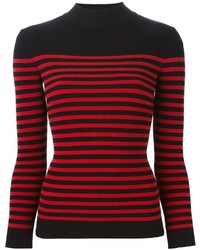 Maglione girocollo a righe orizzontali rosso e nero