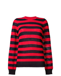Maglione girocollo a righe orizzontali rosso e nero di Sonia Rykiel
