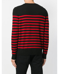 Maglione girocollo a righe orizzontali rosso e nero di Saint Laurent