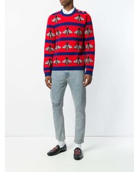 Maglione girocollo a righe orizzontali rosso di Gucci