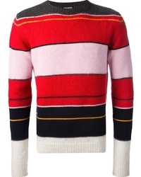 Maglione girocollo a righe orizzontali rosso di Raf Simons