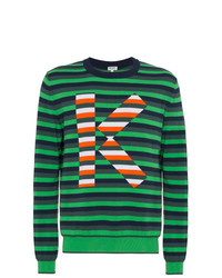 Maglione girocollo a righe orizzontali verde scuro di Kenzo
