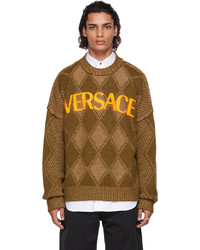 Maglione girocollo a rombi marrone di Versace