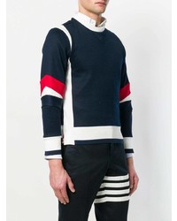 Maglione girocollo bianco e rosso e blu scuro di Thom Browne