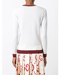 Maglione girocollo bianco e rosso di Gucci